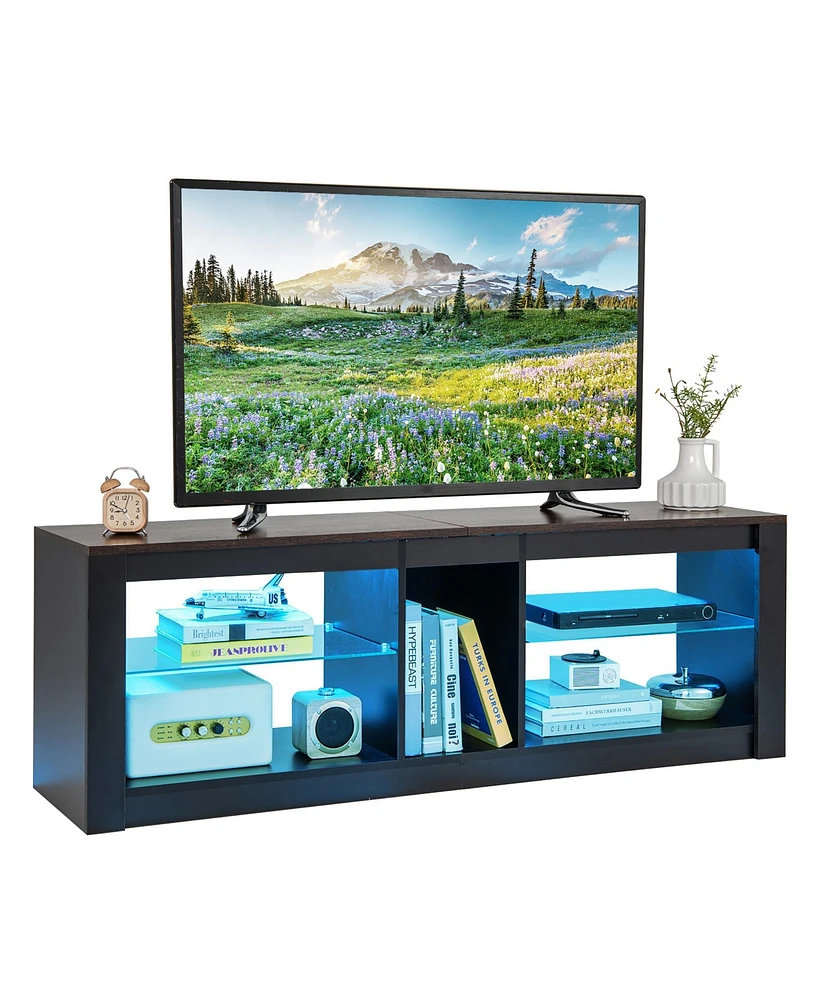 Gymax Tv Stand w/ Led Light for TVs up to 65 inch w/ Adjustable Tempered Glass Shelves