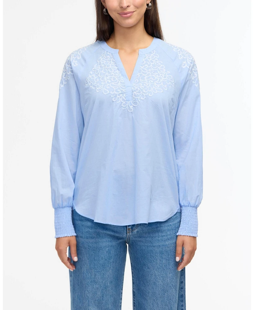 Ellen Tracy Women's Voile Popover with Embroidered Detail