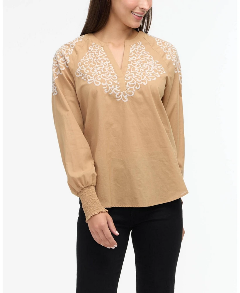 Ellen Tracy Women s Voile Popover with Embroidered Detail