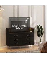 gaomon Dresser Black Large for Bedroom with Power Outlet and Led Lights Storage Cabinet 6 Drawers 2 Open Shelves Living Room,