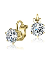 Genevive Sterling Silver 14k Gold Plated Cubic Zirconia Solitaire Drop Stud Earrings