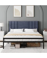 gaomon Platform Bed Frame with Velvet Headboard, Heavy Duty Metal Bed Frame with 15 Strong Slats Support