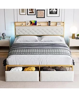 gaomon Bed Frame with Headboard and 2 Drawers, Metal Platform with Usb Ports and Outlets