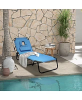 Gymax 5-Position Lounge Chair Adjustable Beach Chaise w/ Face Cavity & Pillows