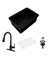 Boyel Living 32-Inch Gloss Undermount Single Sink Fireclay Kitchen Sink with Drain Grid and Kitchen Faucet