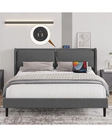 gaomon Queen Size Bed Frame with Cushioned Adjustable Headboard and Usb Ports