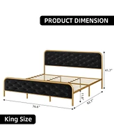 gaomon King Bed Frame with Button Velvet Headboard