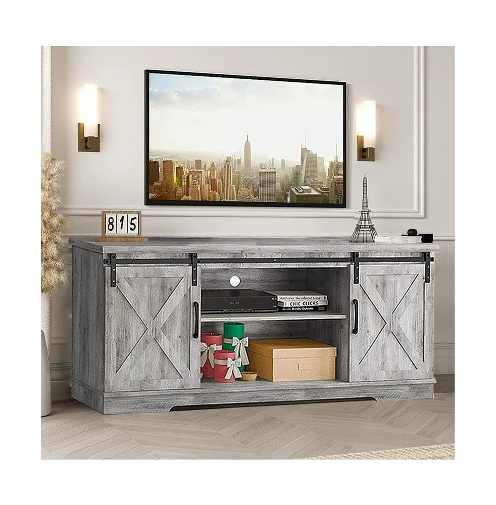 gaomon Farmhouse Tv Stand with Storage, Entertainment Center with Sliding Barn Doors, Modern Media Tv Console Tv Stands for Living Room Bedroom