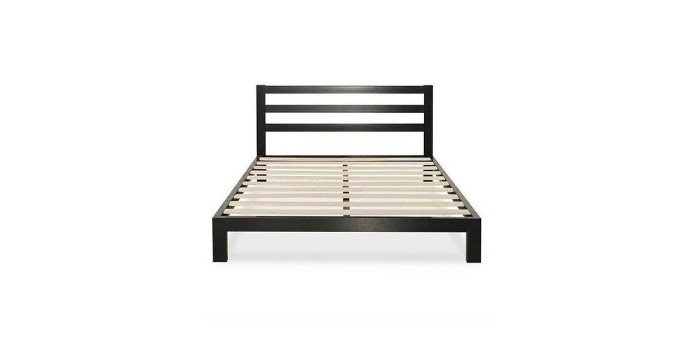 Slickblue Heavy Duty Metal Platform Bed Frame with Headboard and Wood Slats