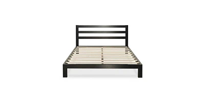 Slickblue Heavy Duty Metal Platform Bed Frame with Headboard and Wood Slats