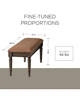 Maven Lane Elizabeth Traditional Upholstered Wooden Bench, Antiqued Brown Finish