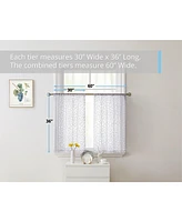 Hlc.me Audrey Embroidered Sheer Voile 3-Piece Kitchen Curtain Cafe Valance and Tiers