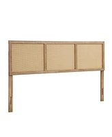 LuxenHome Natural Finish Rubberwood with Rattan Panels Headboard