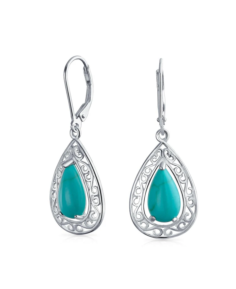 Bling Jewelry Western Style Natural Blue Turquoise Dangle Earrings in Sterling Silver