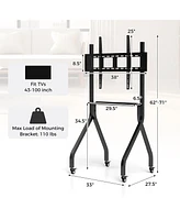 Gymax Mobile Tv Stand Rolling Tv Cart for 43''-100'' Flat/Curved Screens up to 110 lbs