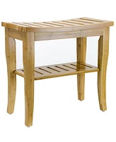 Sorbus Bamboo Shower Bench Stool with Shelf - 2-Tier Wood Storage & Seating for Bathroom, Shower Bench Chair, Bath Stool, Spa Sauna Seat