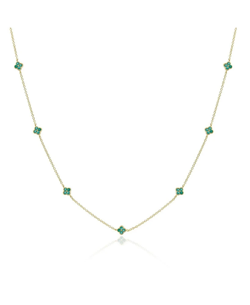 The Lovery Emerald Clover Station Necklace 14K Gold