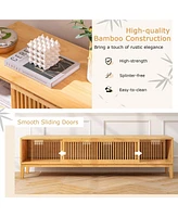 Gymax Tv Stand for TVs up to 65 Inches w/ Sliding Slatted Doors 5 Cable Holes