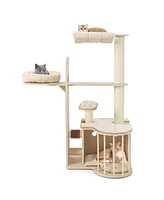 Gymax 55'' Tall Cat Tree Tower Multi-Layer Wooden Activity Center w/ Rest Condo & Hammock