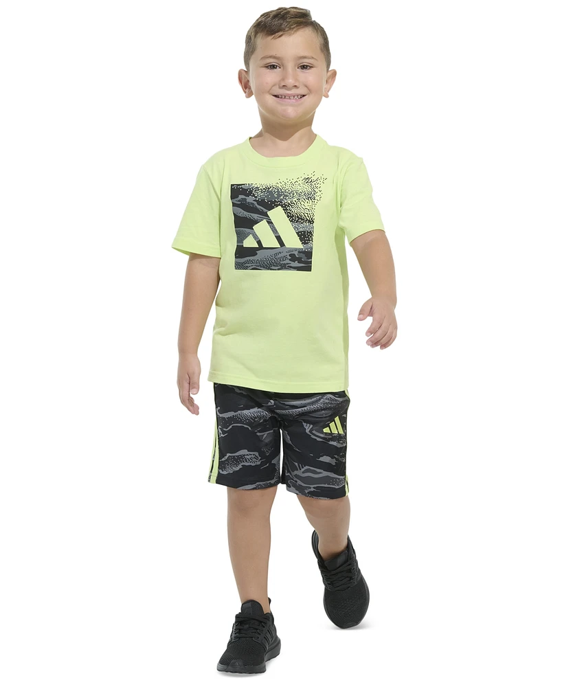 adidas Toddler & Little Boys Short-Sleeve T-Shirt Elastic-Waistband Printed Shorts, 2 Piece Set