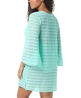 Coco Reef Women's Wonderlust Crochet Long-Sleeve Mini Dress Cover-Up
