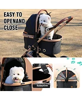 EchoSmile 4 in 1 Pet Stroller, Folding Lightweight Cat & Dog Stroller with Detachable Carrier, No-Zip 180° Reversible Canopy, All Terrain 4-Wheel