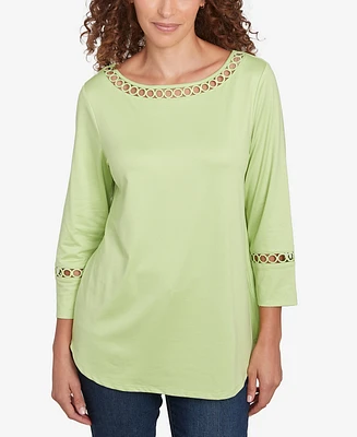 Ruby Rd. Petite Solid Stretch Jersey Three Quarter Sleeve Top