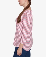 Ruby Rd. Petite Bicycle Bloom Striped Three Quarter Sleeve T-Shirt