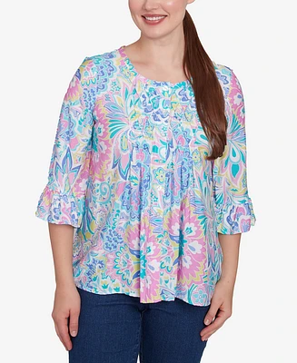 Ruby Rd. Petite Utopian Floral Silky Button Front Top