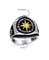 Bling Jewelry Large Boat Wheel Compass Signet Ring Black Gold-Tone .925 Silver
