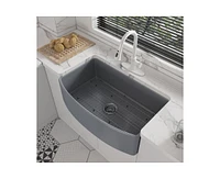 Casainc 33inch L x 21inch W Single Bowl Fireclay Kitchen Sink with Sink Grid