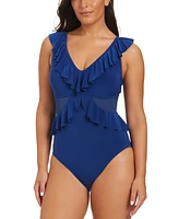 Beyond Control Women's Solid Essentials Mesh Cut-Out One-Piece Swimsuit