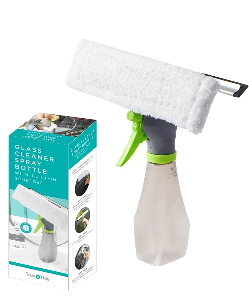 True & Tidy Glass Cleaner Spray Bottle with Built-in Squeegee