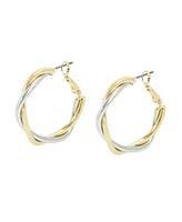 Steve Madden Two Tone Twisted Double Hoop Earrings