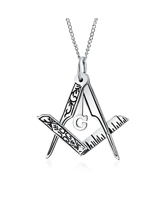 Bling Jewelry Masonic Freemason Compass Pendant Necklace in Oxidized Sterling Silver Chain