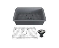 Casainc 32inch L x 19inch W Single Bowl Fireclay Undermount Kitchen Sink with Grid