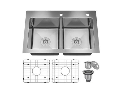 Casainc 33inch L x 22inch W Double Basin Drop-in Kitchen Sink
