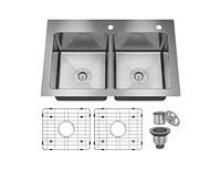 Casainc 33inch L x 22inch W Double Basin Drop-in Kitchen Sink