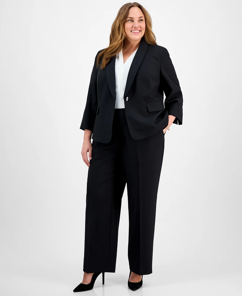 Le Suit Plus Shawl-Collar One-Button Jacket & Pull-On Straight-Leg Pants