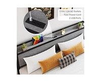 gaomon King Size Bed Frame with Charging Station and 2 Storage Drawer, Upholstered Platform Bed with Headboard, Usb Port & Outlets