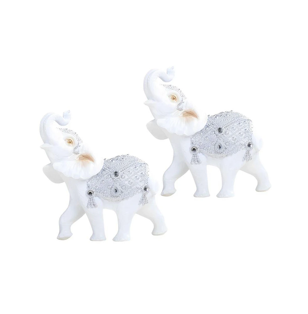 Fc Design "2-pc Set" 7"W Silver and White Thai Elephant with Trunk Up Figurine Statue Ornament Home Room Office Decor and Perfect Ideas for Housewarmi