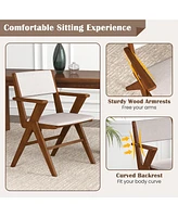 Gymax Wooden Dining Chair Set of w/ Rubber Wood Frame Padded Seat & Back Armrests