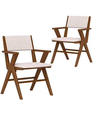 Gymax Wooden Dining Chair Set of w/ Rubber Wood Frame Padded Seat & Back Armrests