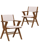 Gymax Wooden Dining Chair Set of w/ Rubber Wood Frame Padded Seat & Back Armrests