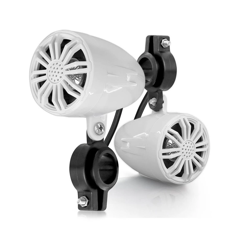 Pyle 2.25 Waterproof Motorcycle Box Speakers, Compact Off-Road System, White