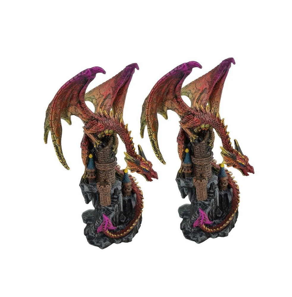 Fc Design "2-pc Set" 5.25"H Red Dragon on Castle Figurine Statue Ornament Home Room Office Decor and Perfect Ideas for Housewarming, Holidays and Birt