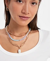 On 34th Gold-Tone Stone Beaded Three-Row Necklace, 20" + 3" extender, Exclusively at Macy's