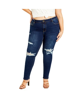 City Chic Plus Asha Jojo Distressed Detail Crop Jean