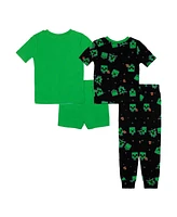 Minecraft Big Boys Short Sleeve Tees, Shorts and Pant, 4-Piece Pajama Set