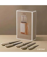 Carote Knife Set for Kitchen with Block 6PCS, Stainless Steel Blade for Precise Cutting, Razor-Sharp,Essential Knife Set,White